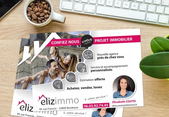 Création de logos et de flyers pour l'agence immobilière Elizimmo (Bordeaux)